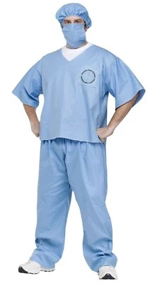Disfraz de médico de emergencia para hombre STD y Plus camisa exfoliante pantalones máscara sombrero azul Foto 1 de 2