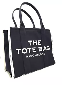 AUTH NWT Marc Jacobs The Jacquard Large Logo Zip Top Cotton Tote In Black - Picture 1 of 18