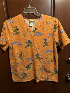 Halloween Scrub Top Medium Scooby-Doo Orange Haunted House Party Pristine Cond - Picture 1 of 4