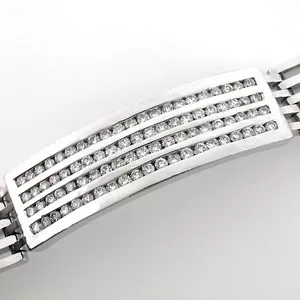 14k White Gold Men's Diamond ID Bracelet 3.07 CTS Gold Mens ID Bracelet 61.1 g - Picture 1 of 3