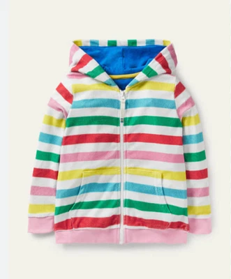 Mini Boden Swim Cover-up 9-10 Y Towelling Full Zip Terry Hoodie Rainbow Stripe - Image 1 of 4