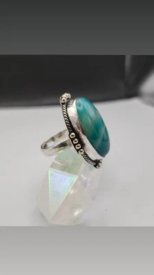 Кольцо на ломтик агата из чистого серебра ювелирные изделия размер 8,5 1,5 дюйма в длину. Потрясающий ручной работы - Изображение 1 из 4