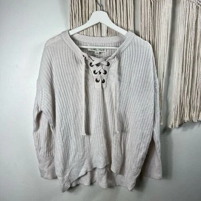 Womens Vintage Havana Cream Small Pullover Sweater Small lace up soft v-neck - Image 1 of 3