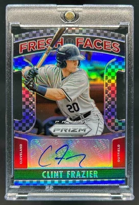2015 Panini Prizm Clint Frazier quadriculado preto e branco rostos frescos autografado #47/75 - Imagem 1 de 2