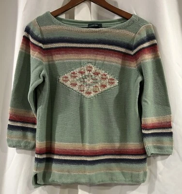 Suéter de malha Ralph Lauren tribulação asteca sudoeste gola barco mistura de linho grande - Imagem 1 de 4