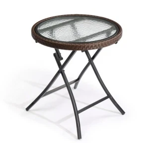 Outdoor Side Table, Round Rattan Patio Side Table, Small Foldable Wicker Table w - Picture 1 of 9