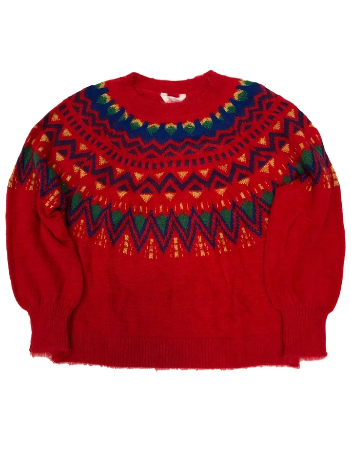 Suéter para mujer rojo verde azul dorado difuso metálico vacaciones de Navidad Foto 1 de 1