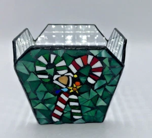 Candy Cane Design ~ Stained Glass Mosaic Candle Holder ~ - Picture 1 of 7