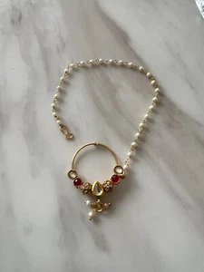 Braut/Party/Gold, Perle Nath Nasenring ohne Piercing Padmavathi Nasenschmuck - Bild 1 von 4