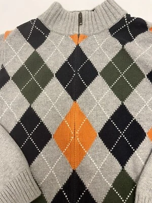 GYMBOREE Zip Front Long Sleeve Argyle Cardigan In EUC For Boys - Size S(5-6) - Image 1 of 4