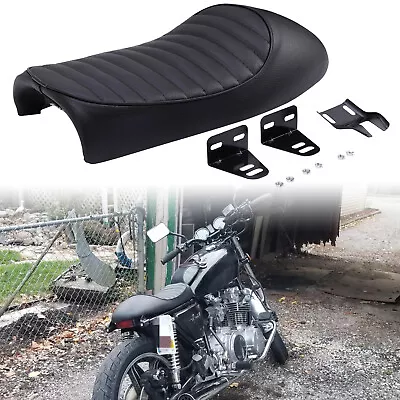 For Yamaha XJ XJ550 XJ650 XJ750 Motorcycle Cafe Racer Seat Black Leather Saddle - Image 1 of 4
