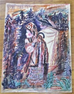 Original ROMAN W GOLLA Outsider Artist Mixed Media Painting on Paper 18" x 24" - Picture 1 of 7