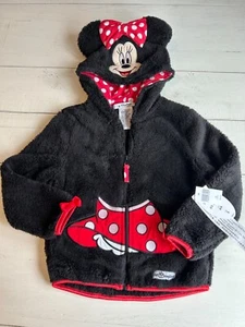 *Disney Parks Minnie Mouse Black Fleece Hooded Jacket XS/SMALL New - Picture 1 of 11