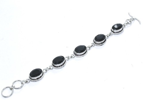 VALENTINO "Bracciale Gioielli Gioielli Argento Sterling 925 Pietra Preziosa Spinello Nero Fatto a Mano Taglia 7 8"
