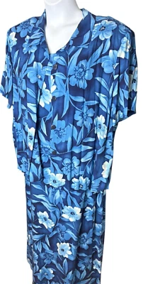 Dress Barn 100% Rayon Back Slit Dress & Shirt Set Blue Floral Size 22W (G9) - Image 1 of 4