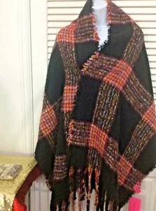 Betsey Johnson Woman’s Long Scarf Plaid black red yellow Multi Color - Picture 1 of 4