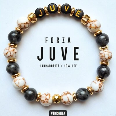 Bracciale JUVENTUS 🤍🖤 Pietre Naturali - Braccialetto JUVE Squadra Calcio Uomo - Immagine 1 di 4