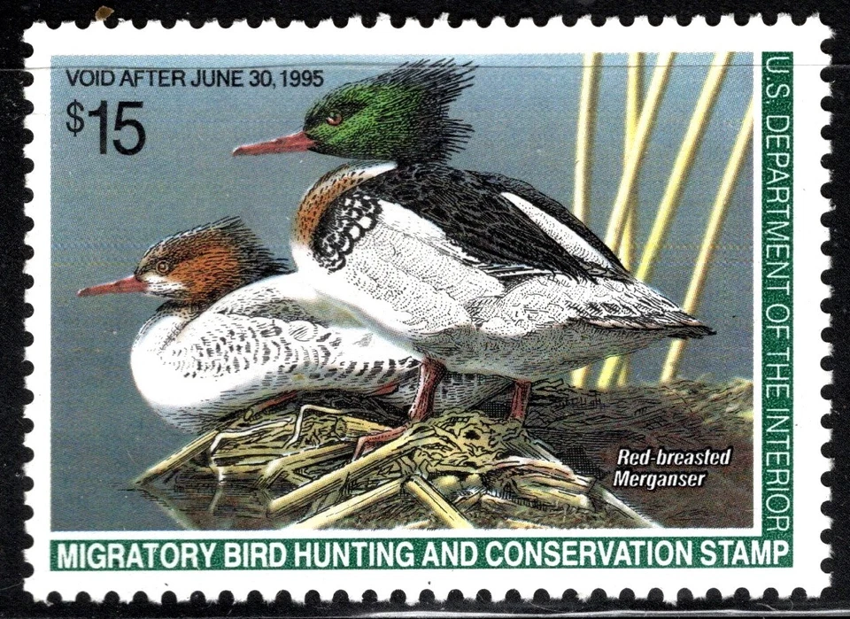 US Stamp Scott #RW61, $15, 1994 Federal Duck Hunting Stamp, MNH, SCV$27.50 - Image 1 of 1