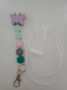 Cordón de cuentas de silicona mariposa púrpura / soporte de identificación / cordón de profesor - Imagen 1 de 1