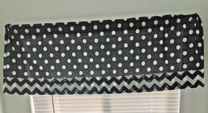Large White Polka Dots on BLACK Handmade Cotton Window Curtain Valance - Picture 1 of 2