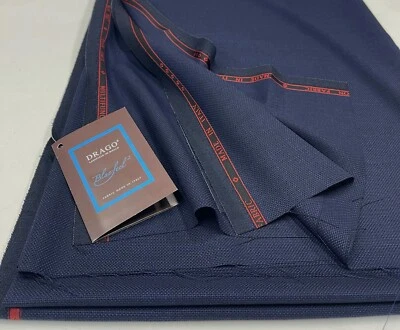 Navy BLUE Super 140'S Wool Suiting Fabric HOPSACK Merino Twill DRAGO Italy 3.5m - Image 1 of 4