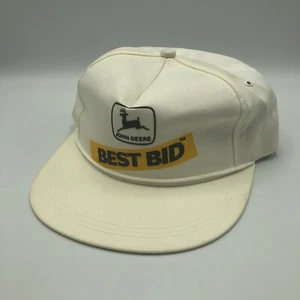 Vtg 1980s John Deere Best Bid Farm Hat Adjustable K-Products White Yellow - Picture 1 of 11