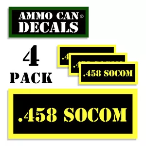 458 SOCOM lata de munición 4x etiquetas estuche de municiones 3""x1.15"" calcomanías pegatinas paquete 4 YW - Imagen 1 de 2