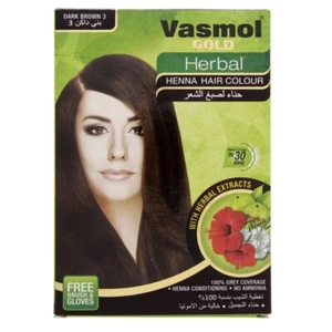 Vasmol Gold Herbal Henna Hair Colour Dark Brown 3 (10g x 6 Sachet) Free Shipping