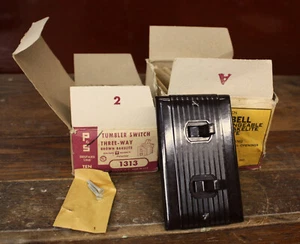 Hubbell Brown Bakelite Electrical Outlet Wall Cover Plates & P&S Toggle Switches - Picture 1 of 8