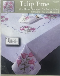 Tobin TULIP TIME 50x70 in Tablecloth Stamped Embroidery Cross Stitch Kit READ - Picture 1 of 4