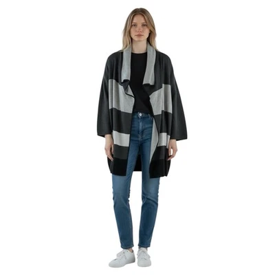 Негабаритный водопад кардиган XL серый черная полоса открытый передний Lagenlook куртка - Изображение 1 из 4