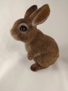 Vintage Flocked Brown Bunny Rabbit Coin Piggy Bank With Stopper 1970's 6" Tall - Picture 1 of 5