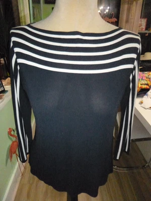 TÚNICA FEMININA TAMANHO X GRANDE "MAX MARA" PRETA/BRANCA - Imagem 1 de 4