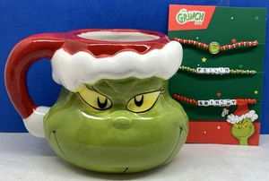 NEW Dr. Seuss Grinch 10oz Figural Mug & NEW The Grinch Stretchy Bracelets 3 PCs - Picture 1 of 6