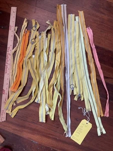Lot Of 23 Long Vintage Metal Zippers Yellow Tones 13.5”-25” - Picture 1 of 3