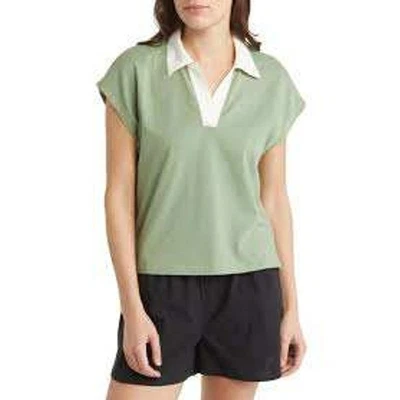 Camisa polo feminina Madewell plus size verde rugby gola branca sem mangas - Tamanho 1X - Imagem 1 de 4