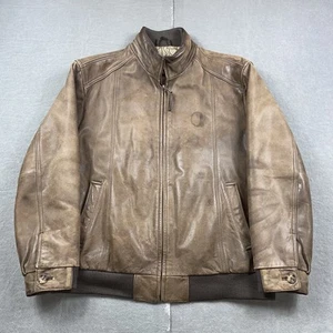 Vintage Jos A Bank Leather Jacket Mens Large Full Zip Bomber Map Liner 90s - Picture 1 of 11