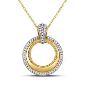 10K YELLOW GOLD ROUND DIAMOND OUTLINE CIRCLE PENDANT 1/6 CTTW - Picture 1 of 1