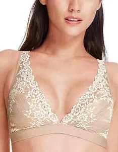 WACOAL 852191 NATURALLY NUDE BEIGE  WIRE FREE EMBRACE LACE BRALETTE  34 NEW - Picture 1 of 2
