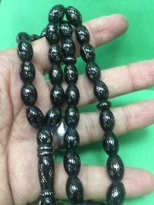 Old Black Coral -Silver In Lay 33 Worry Beads Islamic Masbaha -# - Picture 1 of 9