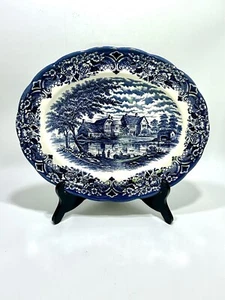 Ravensdale Pottery Staffordshire England Blue White 12" Oval Platter Grindley - Picture 1 of 2