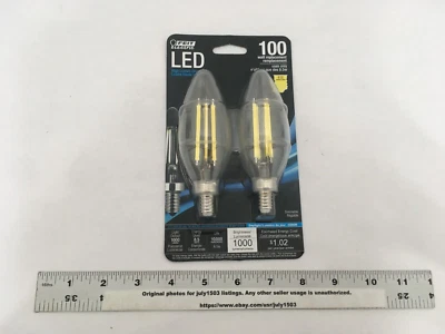 NEW Feit 2-pk 100W High Lumen Chandelier B10 LED Bulb 5000K E12 1000 Lumens (sw) - Image 1 of 4