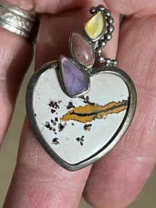 GORGEOUS CHINESE PICTURE STONE (aka Chohua Jasper) HEART PENDANT IN .925 SILVER - Picture 1 of 14