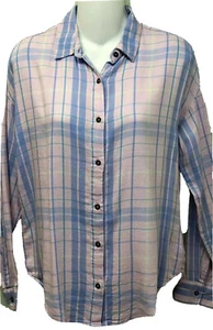 Girls SO Sz XL(14-16)Plaid Comfy Multicolor T-Shirt Long Sleeve Front Buttons PO - Picture 1 of 8