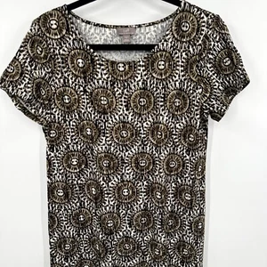 J. Jill Shift Dress Womens Small Brown Cream Madellain Print Stretch Round Neck - Picture 1 of 10