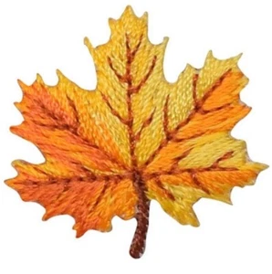 Mini Leaf Applique Patch - Orange & Yellow Fall Autumn Embroidered Leaf Badge - Picture 1 of 1