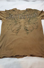 affliction t shirt brown mens distressed  angel wings top sz large