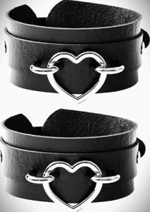 2X Hart Pendant Wristband Punk Leather Bracelets for Men Women Goth - Picture 1 of 5