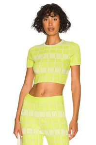 Camiseta recortada tejida de guinga Cara Pear sólida y a rayas nueva sin etiquetas, talla S - Imagen 1 de 8