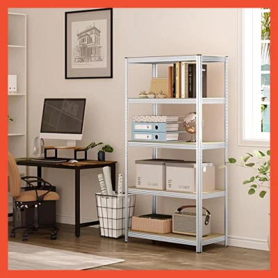 Scaffale in Metallo e Legno Scaffalatura Metallica Zincato 5 Ripiani per Ufficio - Immagine 1 di 4